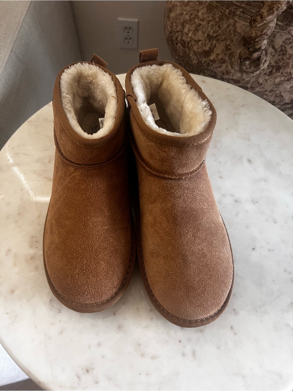 Women’s Brown Suede Faux-Fur Lined Slip on Ankle Boots